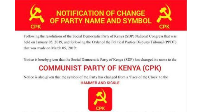 L&rsquo;Etat Kenyan refuse d&rsquo;accorder au Parti Communiste du Kenya (C.P.K.) son nom !